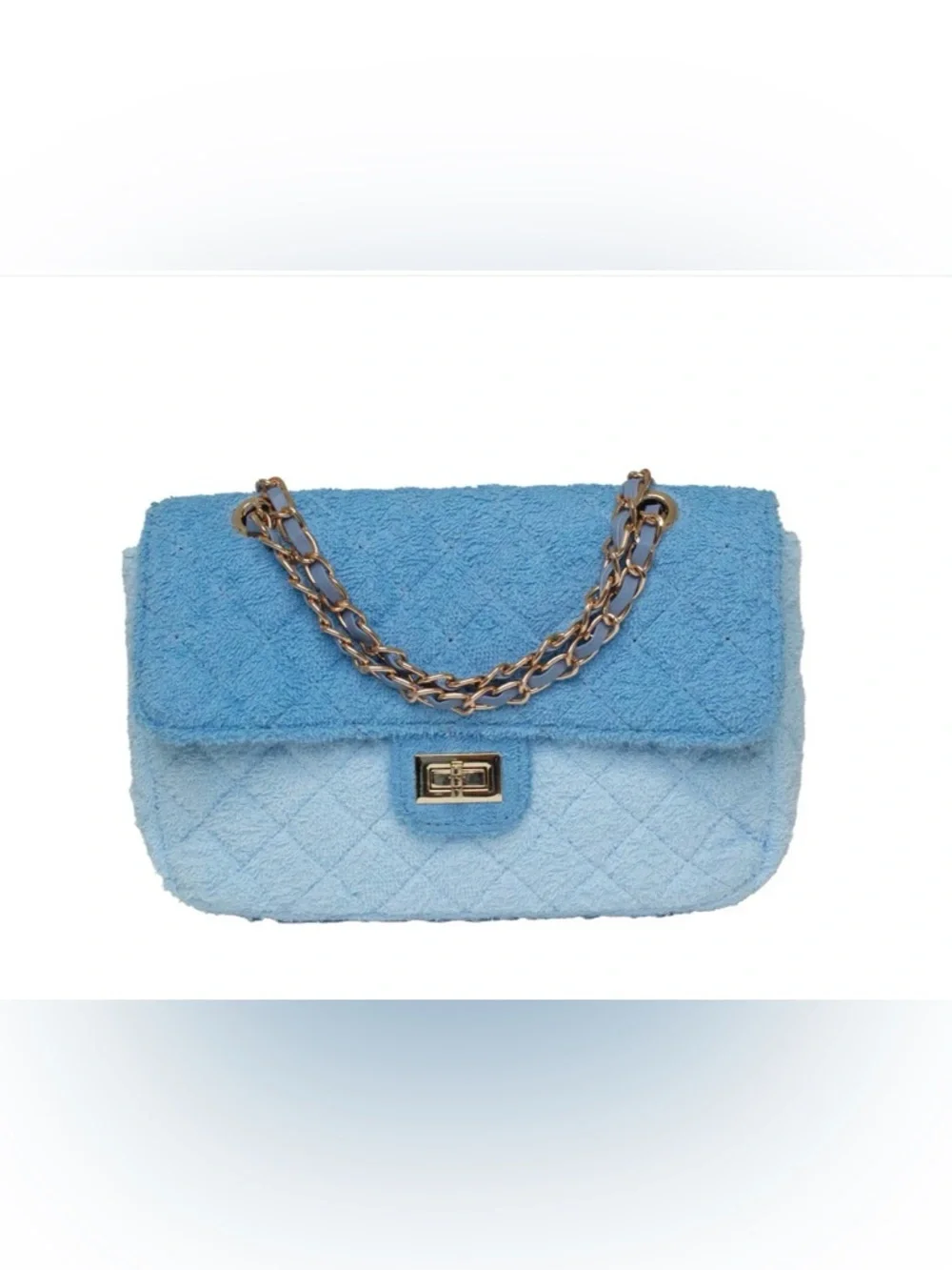 Blue Ombre Terrycloth Flap Bag With Chain - Picture 3 of 4